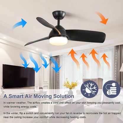 42 Inch Indoor ABS Ceiling Fan With 6 Speed Remote Control Dimmable Reversible DC Motor With Light