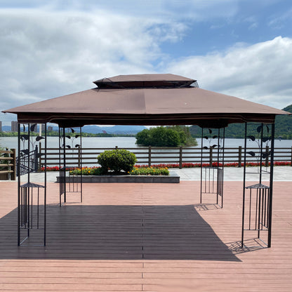 13x10 Outdoor Patio Gazebo Canopy Tent With Ventilated Double Roof And Mosquito net(Detachable Mesh Screen On All Sides),Suitable for Lawn, Garden, Backyard and Deck,Brown Top