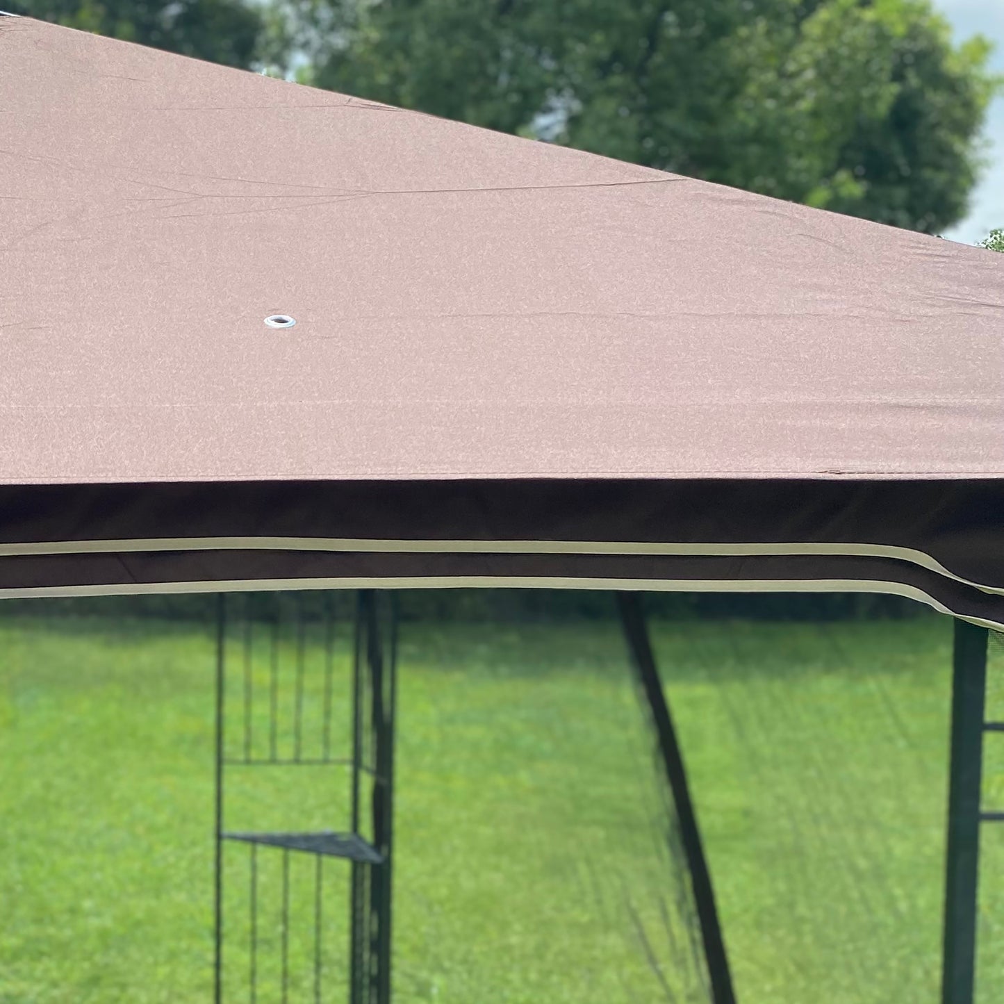 10x10 Outdoor Patio Gazebo Canopy Tent With Ventilated Double Roof And Mosquito net (Detachable Mesh Screen On All Sides)-Brown Top