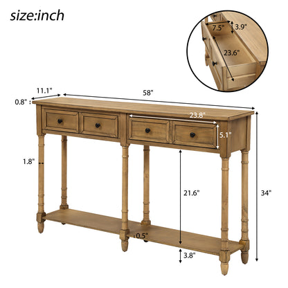 TREXM Table Sofa Table Easy Assembly with Two Storage Drawers and Bottom Shelf for Living Room, Entryway (Old Pine)