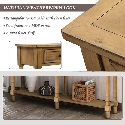 TREXM Table Sofa Table Easy Assembly with Two Storage Drawers and Bottom Shelf for Living Room, Entryway (Old Pine)