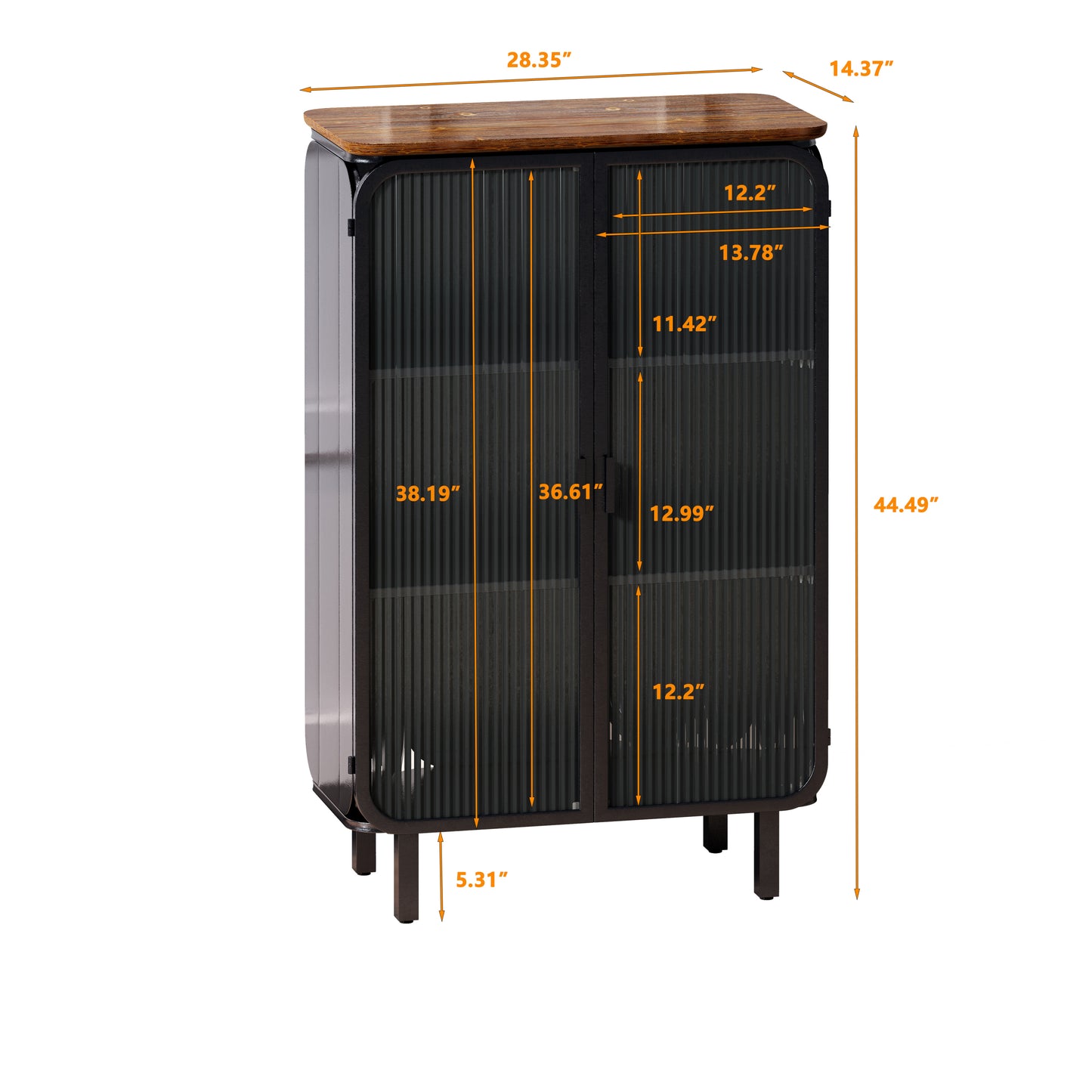 28.35"Glass Doors Modern Two-door Cabinet with Featuring Three-tier Storage,Unique Fir Cabinet Top,for Entryway,Living Room,Home Office,Dining Room