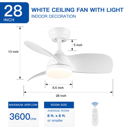 28 In Intergrated LED Ceiling Fan Lighting with White ABS Blade