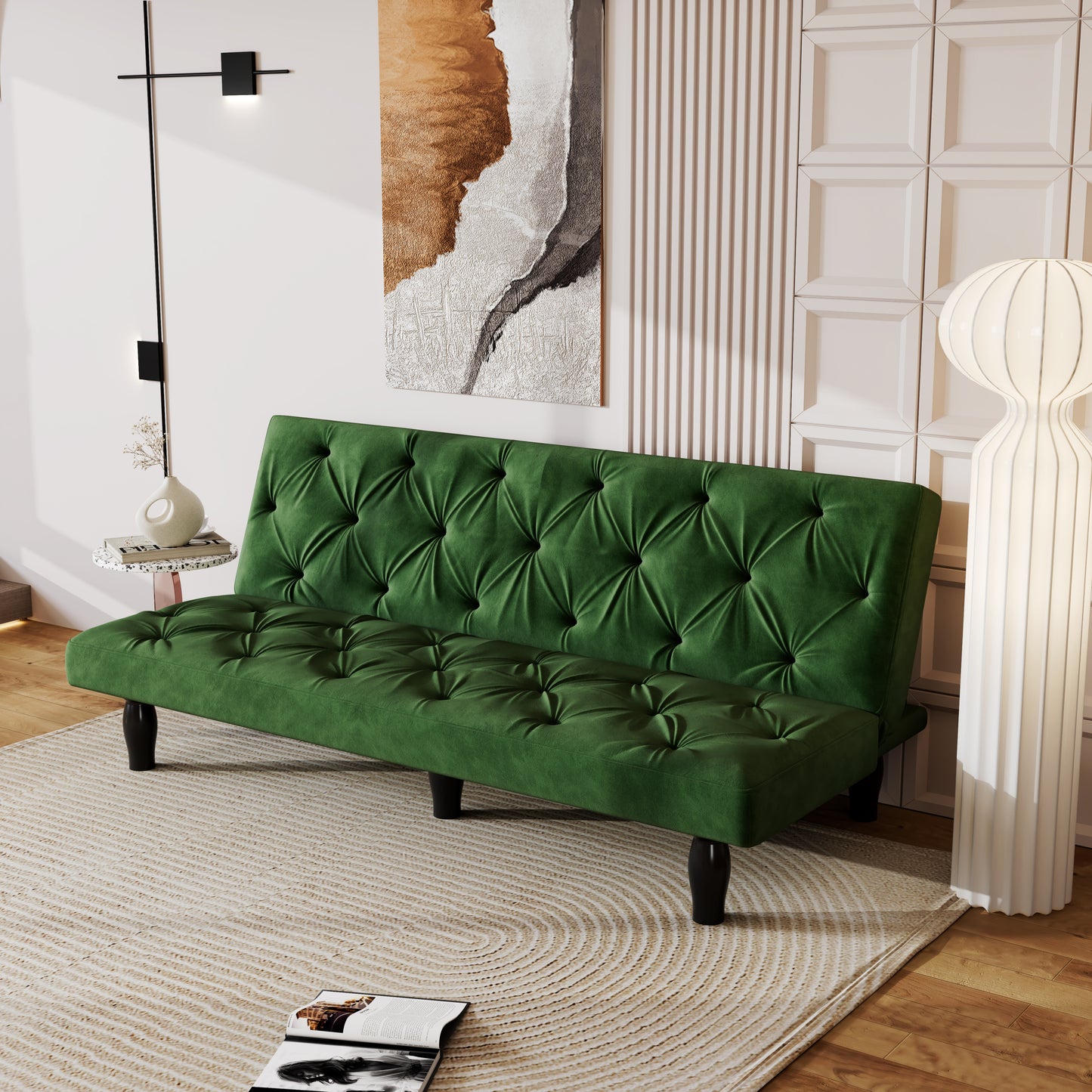 Sleeper Sofa converts into sofa bed 66" green velvet sofa bed suitable for family living room, apartment, bedroom