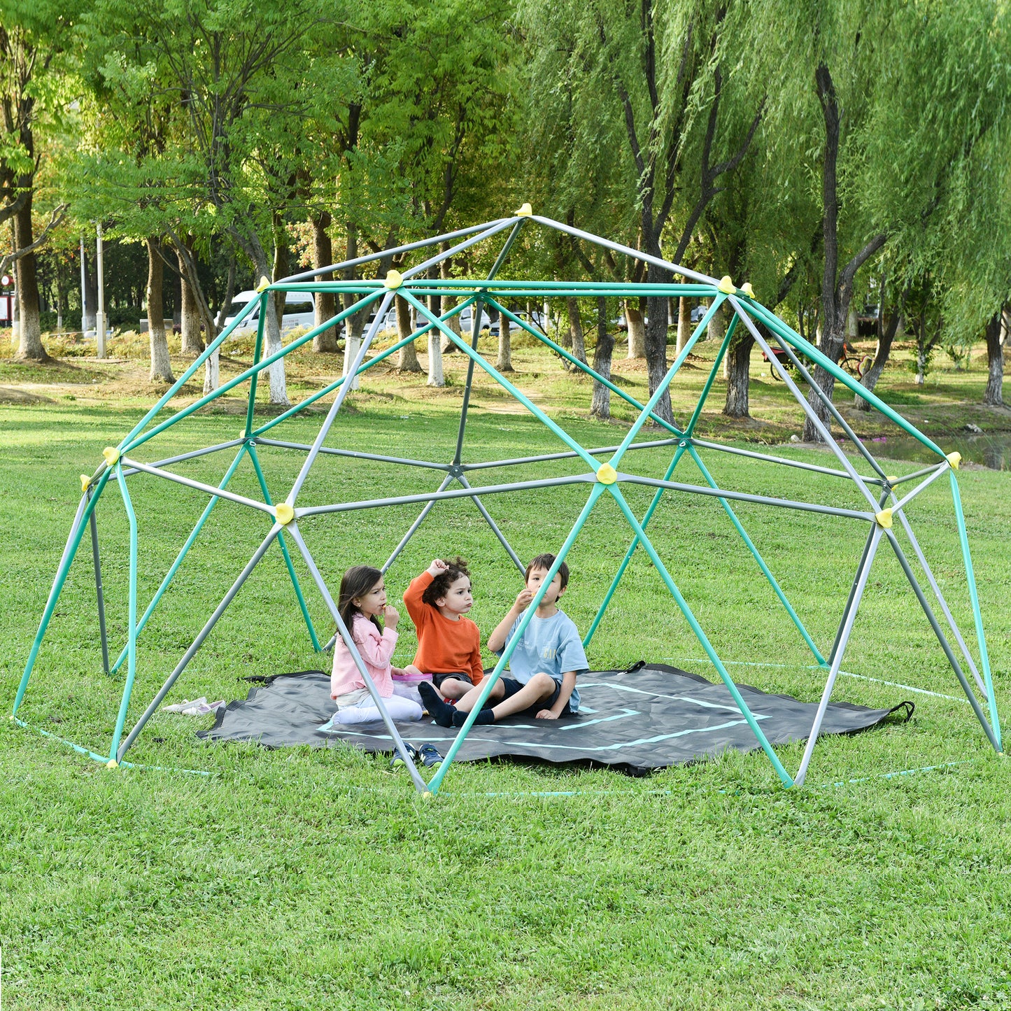 13ft Geometric Dome Climber Play Center, Kids Climbing Dome Tower with Hammock, Rust & UV Resistant Steel Supporting 1000 LBS