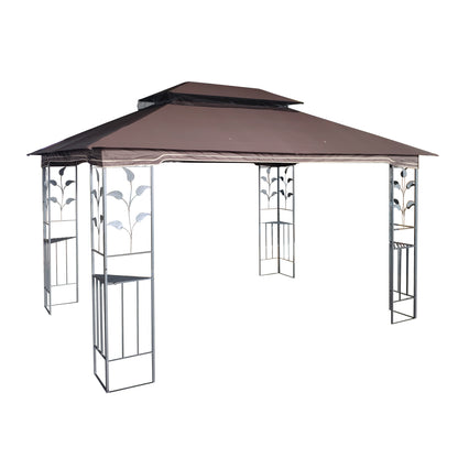 13x10 Outdoor Patio Gazebo Canopy Tent With Ventilated Double Roof And Mosquito net(Detachable Mesh Screen On All Sides),Suitable for Lawn, Garden, Backyard and Deck,Brown Top