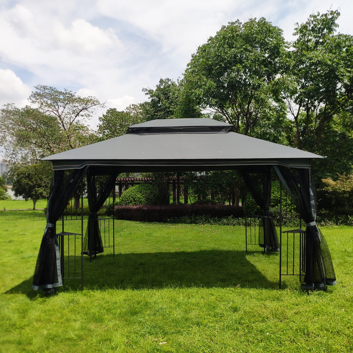 13x10 Outdoor Patio Gazebo Canopy Tent With Ventilated Double Roof And Mosquito net(Detachable Mesh Screen On All Sides),Suitable for Lawn, Garden, Backyard and Deck,Gray Top