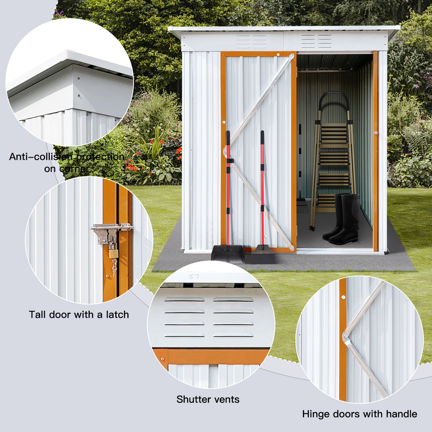 Outdoor storage sheds - 5ftx3ft Metal Shed, Anti-Corrosion Storage House with Single Lockable Door, Tool Storage - White