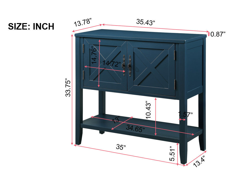 35'' Farmhouse Wood Buffet Sideboard Console Table with Bottom Shelf and 2-Door Cabinet, for Living Room, Entryway,Kitchen Dining Room Furniture (Navy Blue)