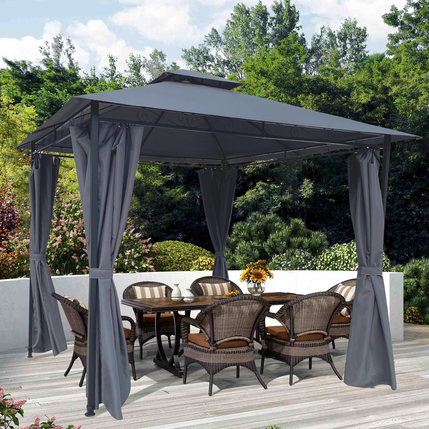 Outdoor Patio Garden Gazebo Tent, 10x10 Ft. Outdoor Water Resistant Shading, Gazebo Canopy With Curtain-Gray