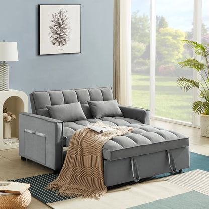 Velvet Convertible Loveseat - Sleeper Sofa Couch with Adjustable Backrest, 2 Seater Sofa With Pull-Out Bed with 2 Lumbar Pillows For Small Living Room & Apartment