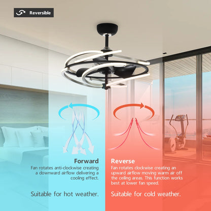 28.3 in. 56W LED light strip ceiling fan with double color frame