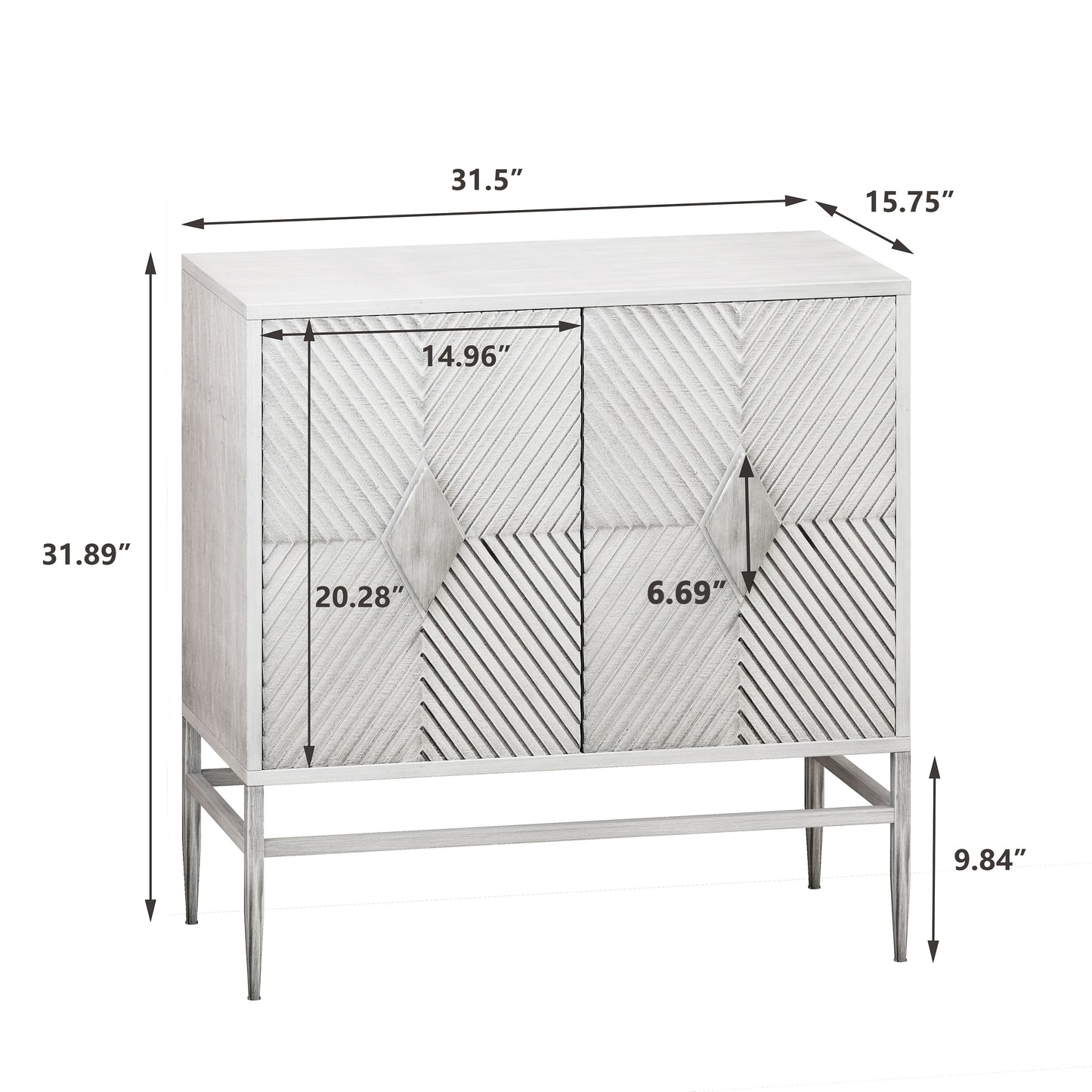 31.50" Modern 2 Door Wooden Storage Cabinet Accent Cabinet with Metal Leg Featuring Two-tier Storage, for Living Room, Entryway and Dining Room, White Washed