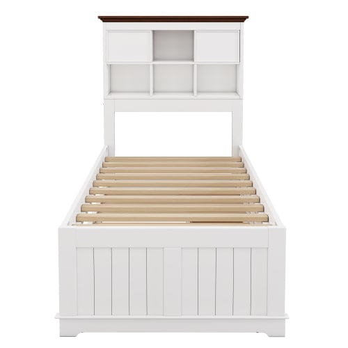 GigaCloud Toddler Beds 3 Pieces Wooden Captain Bedroom Set Twin Bed with Trundle, Nightstand and Chest, White + Walnut