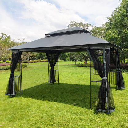 13x10 Outdoor Patio Gazebo Canopy Tent With Ventilated Double Roof And Mosquito net(Detachable Mesh Screen On All Sides),Suitable for Lawn, Garden, Backyard and Deck,Gray Top