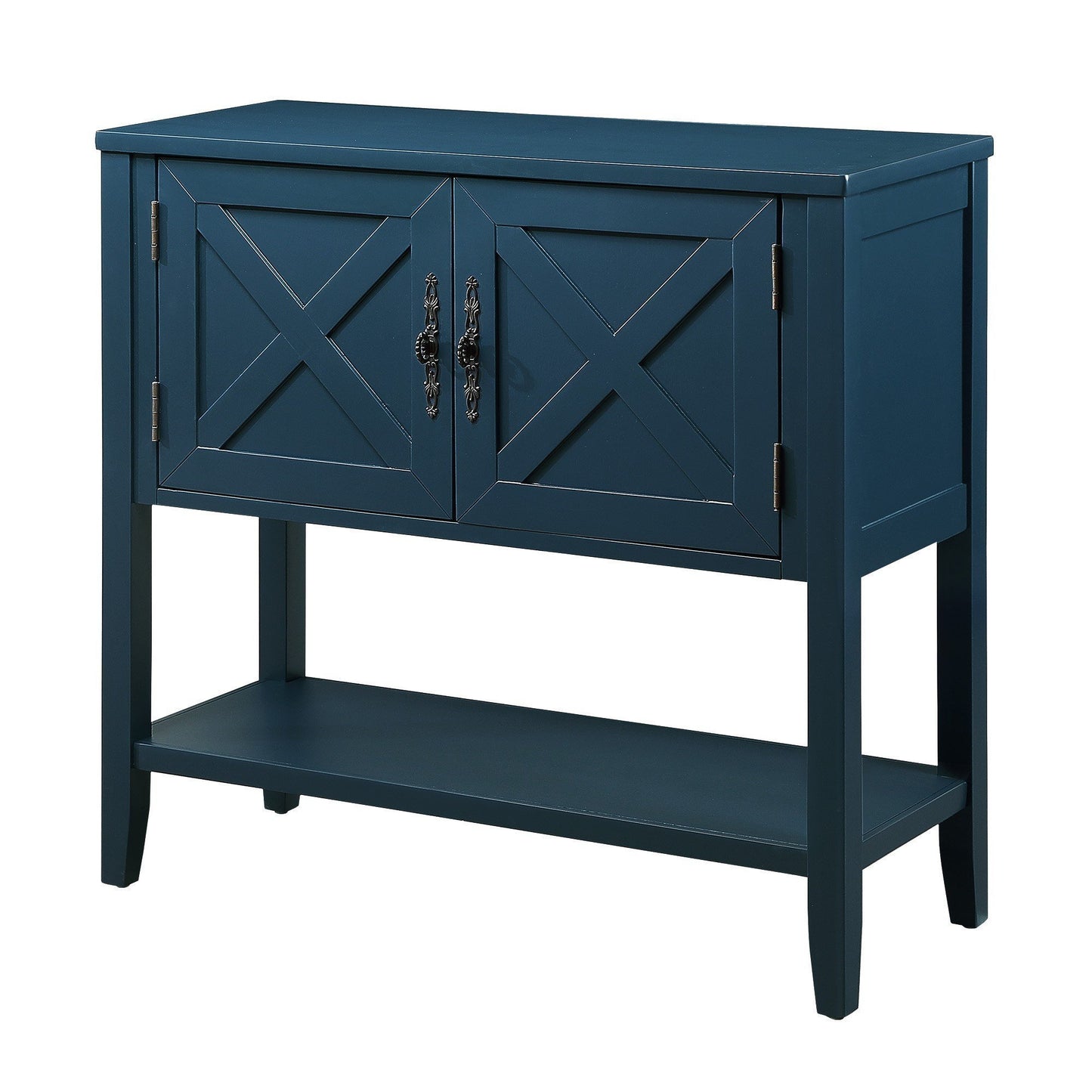 35'' Farmhouse Wood Buffet Sideboard Console Table with Bottom Shelf and 2-Door Cabinet, for Living Room, Entryway,Kitchen Dining Room Furniture (Navy Blue)