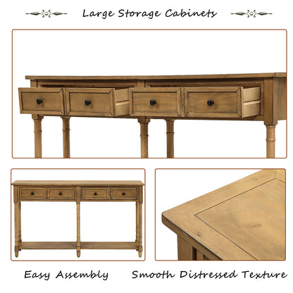 TREXM Table Sofa Table Easy Assembly with Two Storage Drawers and Bottom Shelf for Living Room, Entryway (Old Pine)