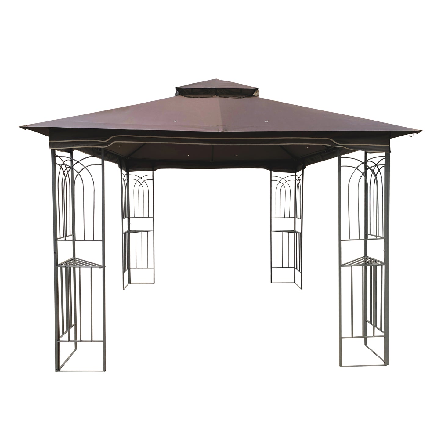 10x10 Outdoor Patio Gazebo Canopy Tent With Ventilated Double Roof And Mosquito net (Detachable Mesh Screen On All Sides)-Brown Top