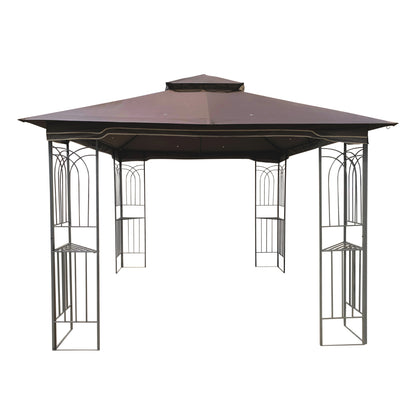 10x10 Outdoor Patio Gazebo Canopy Tent With Ventilated Double Roof And Mosquito net (Detachable Mesh Screen On All Sides)-Brown Top