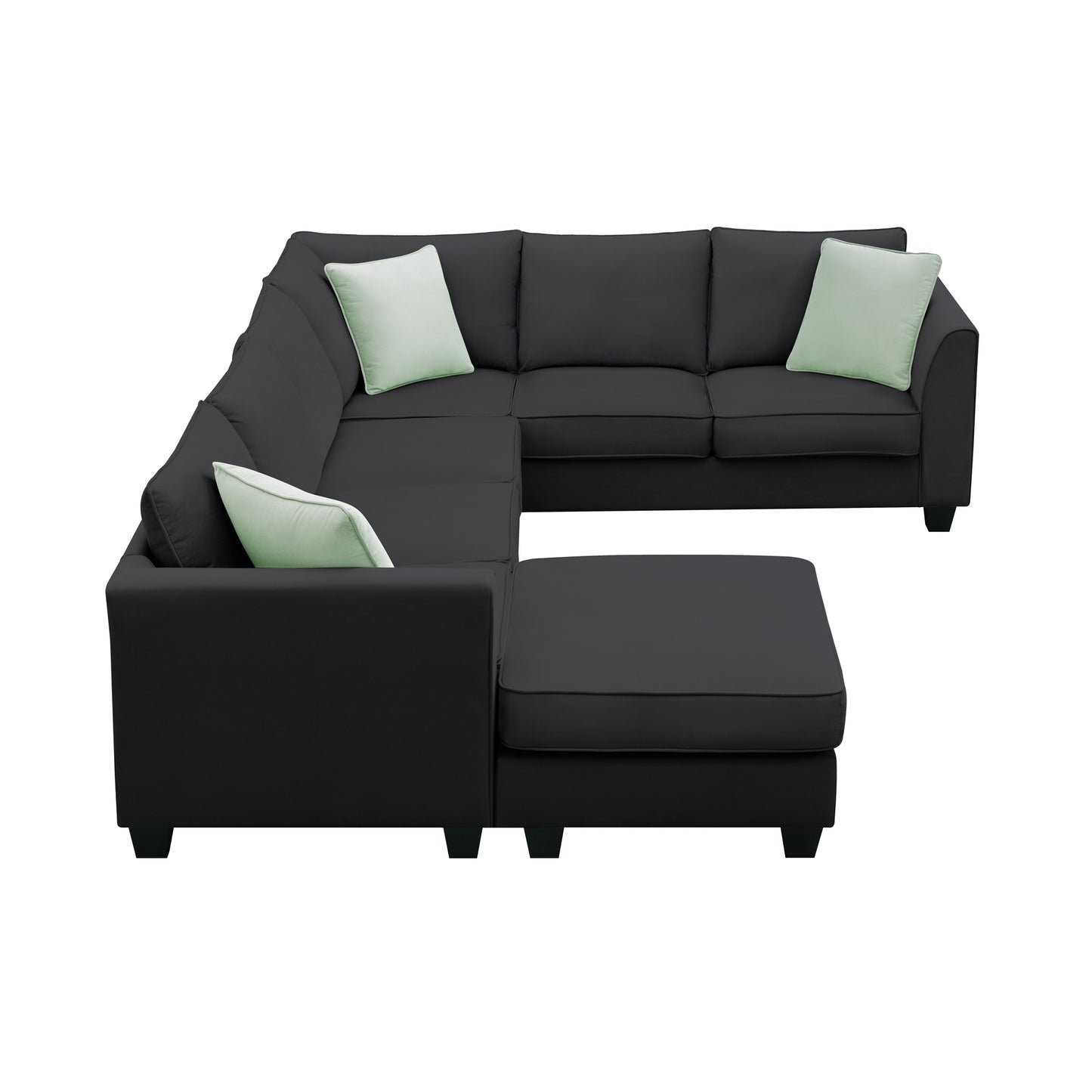 Sectional Sofa - Couch - Living Room Sets, 7 Seats Modular Sectional Sofa with Ottoman, L Shape Fabric Sofa Corner Couch Set with 3 Pillows, Black [VIDEO provided] 112"L X 87"W