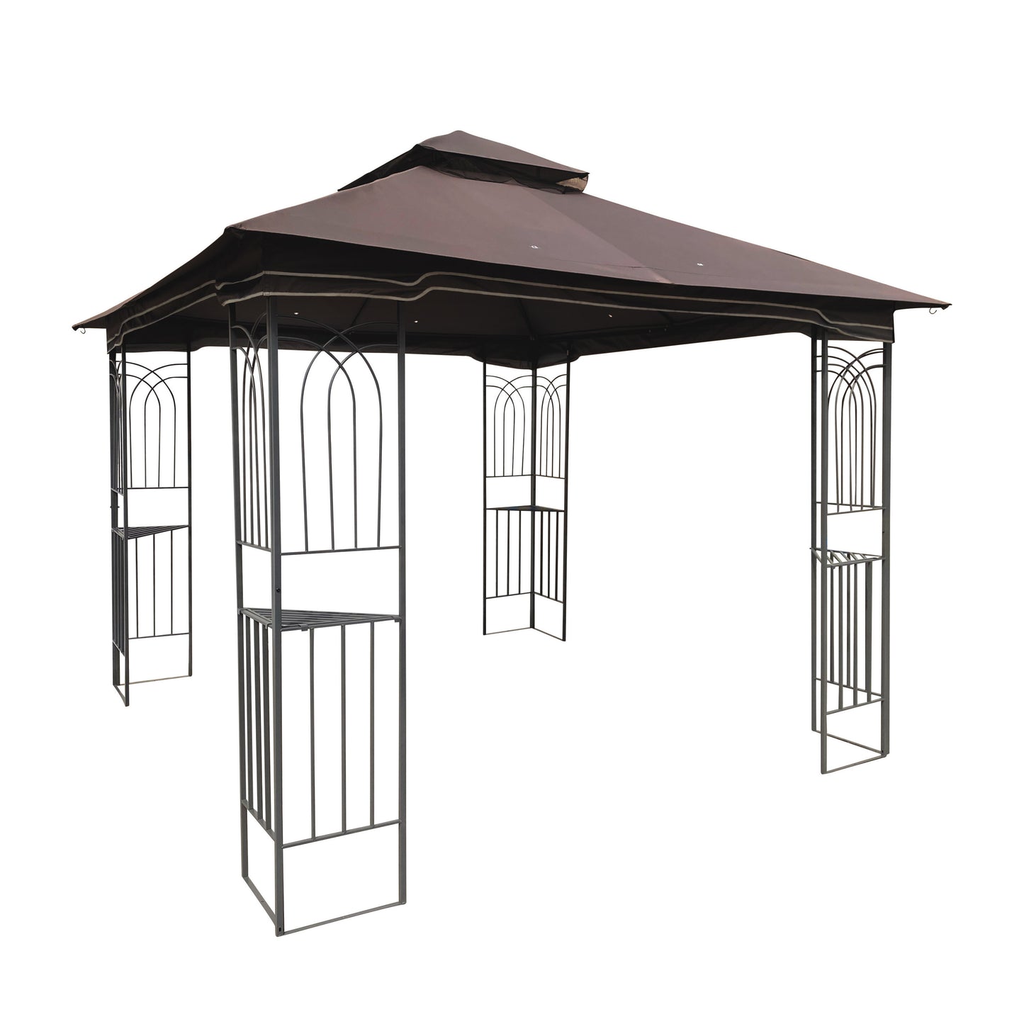 10x10 Outdoor Patio Gazebo Canopy Tent With Ventilated Double Roof And Mosquito net (Detachable Mesh Screen On All Sides)-Brown Top