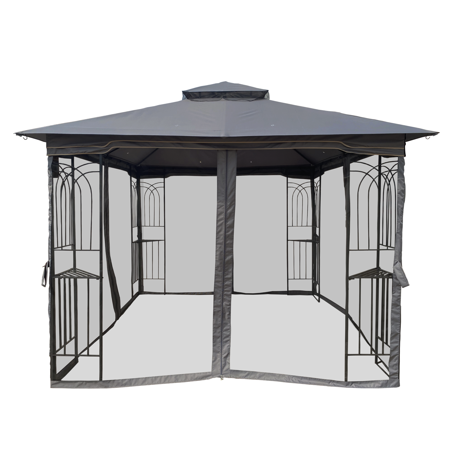 10x10 Outdoor Patio Gazebo Canopy Tent With Ventilated Double Roof And Mosquito net (Detachable Mesh Screen On All Sides) Gray Top