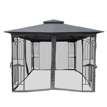 10x10 Outdoor Patio Gazebo Canopy Tent With Ventilated Double Roof And Mosquito net (Detachable Mesh Screen On All Sides) Gray Top