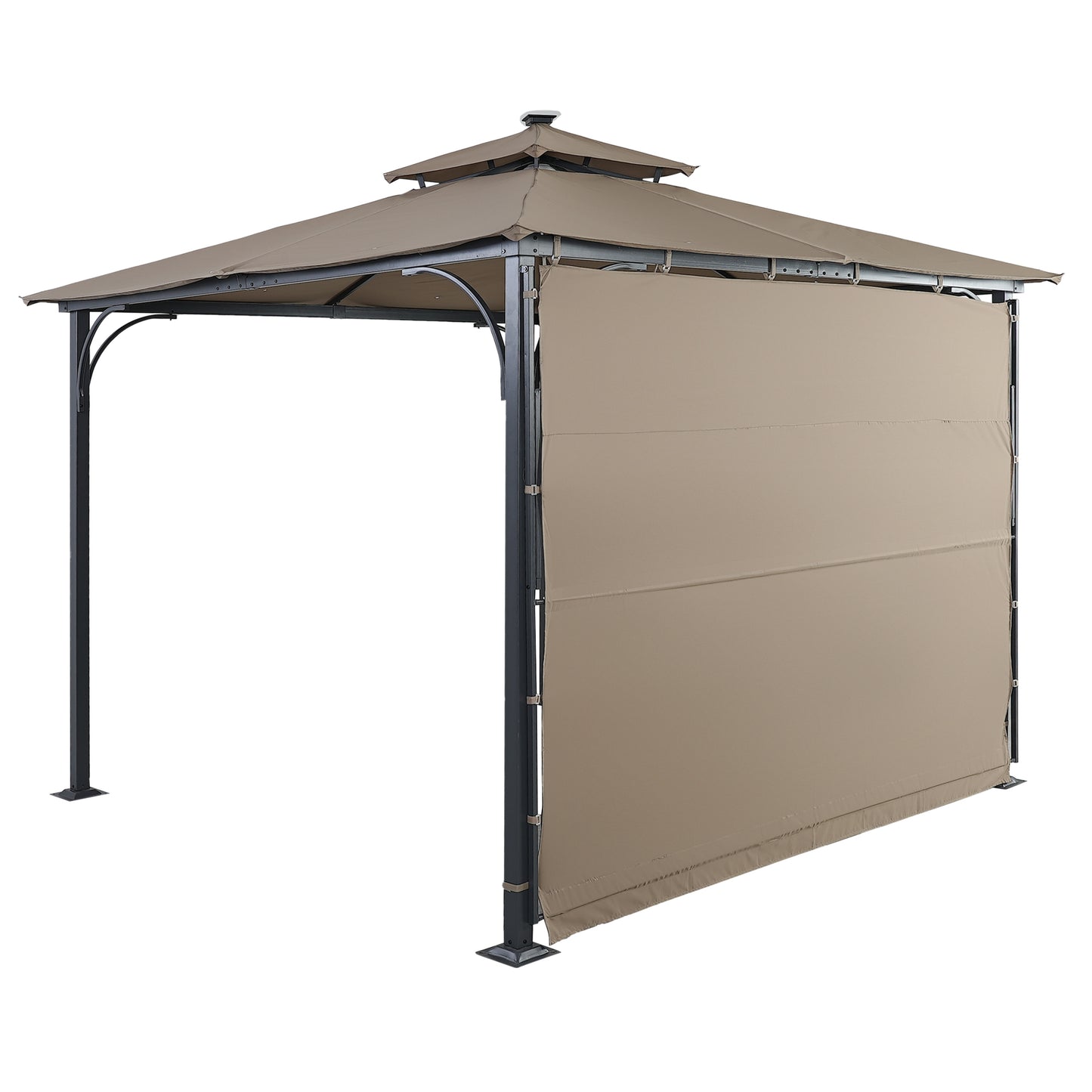 TOPMAX Patio 9.8ft.L x 9.8ft.W Gazebo with Extended Side Shed/Awning and LED Light for Backyard,Poolside, Deck, Brown