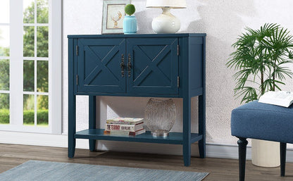 35'' Farmhouse Wood Buffet Sideboard Console Table with Bottom Shelf and 2-Door Cabinet, for Living Room, Entryway,Kitchen Dining Room Furniture (Navy Blue)