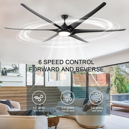 100" Indoor/Outdoor Ceiling Fan With Lights and Remote - Reversible 6 Speed DC Motor - Black