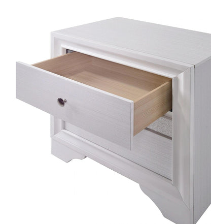 1 Piece Nightstand-Contemporary Style with White Finish and Silver Accents-Hidden Jewelry Drawer-Nickel Round Knob