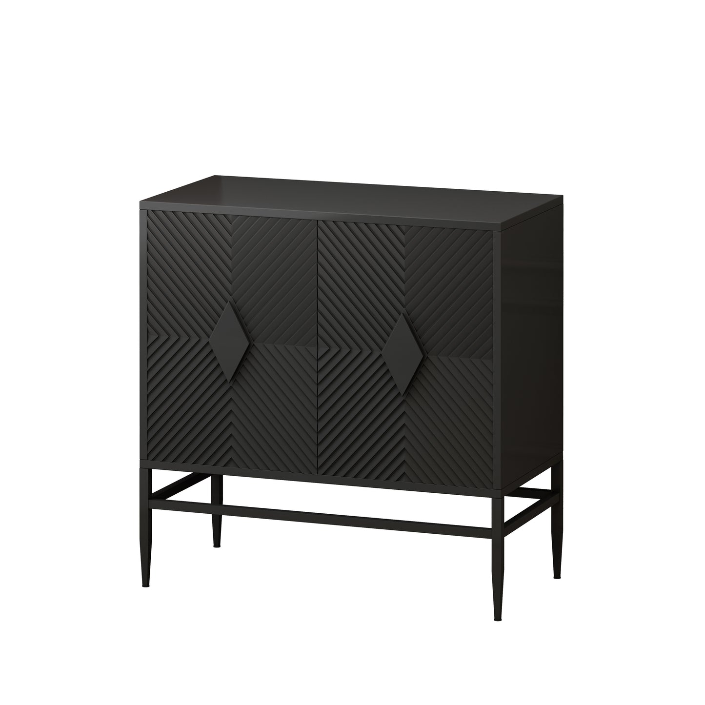 31.50" Modern 2 Door Wooden Storage Cabinet Accent Cabinet with Metal Leg Featuring Two-tier Storage, for Living Room, Entryway and Dining Room, Painted in Black