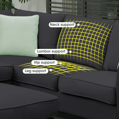 Sectional Sofa - Couch - Living Room Sets, 7 Seats Modular Sectional Sofa with Ottoman, L Shape Fabric Sofa Corner Couch Set with 3 Pillows, Black [VIDEO provided] 112"L X 87"W