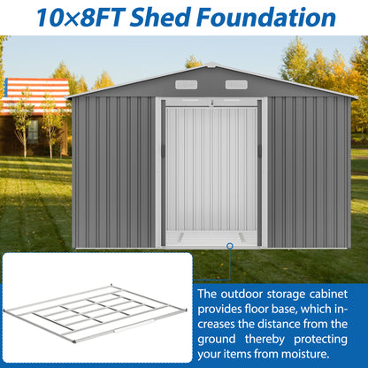 10X8 FT Outdoor Storage Shed, All Weather Metal Sheds with Metal Foundation & Lockable Doors, Tool Shed for Garden, Patio, Backyard, Lawn, Grey