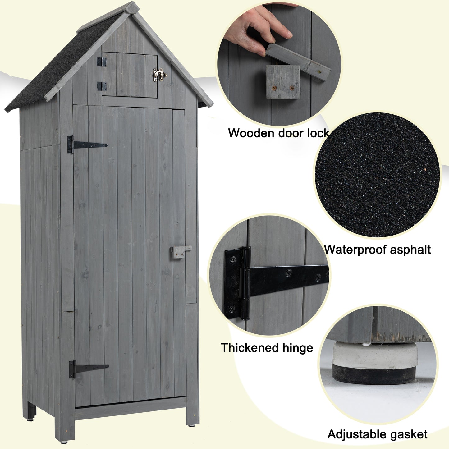 30.3"L X 21.3"W X 70.5"H Outdoor Storage Tool Shed Wooden Garden Shed  Gray