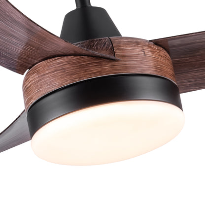 42 In Intergrated LED Ceiling Fan Lighting with Brown Wood Grain ABS Blade