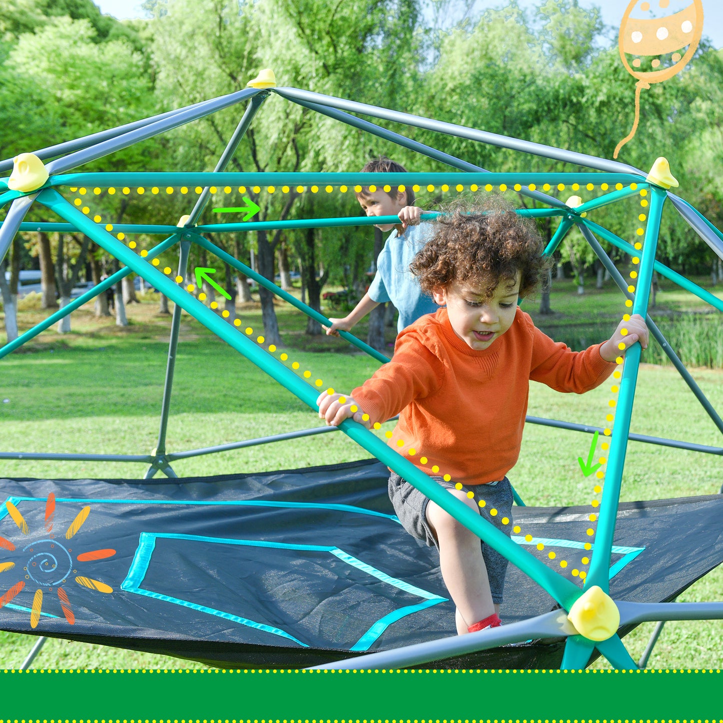 13ft Geometric Dome Climber Play Center, Kids Climbing Dome Tower with Hammock, Rust & UV Resistant Steel Supporting 1000 LBS