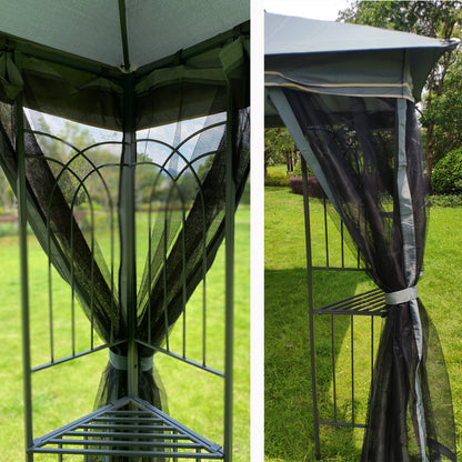 10x10 Outdoor Patio Gazebo Canopy Tent With Ventilated Double Roof And Mosquito net (Detachable Mesh Screen On All Sides) Gray Top