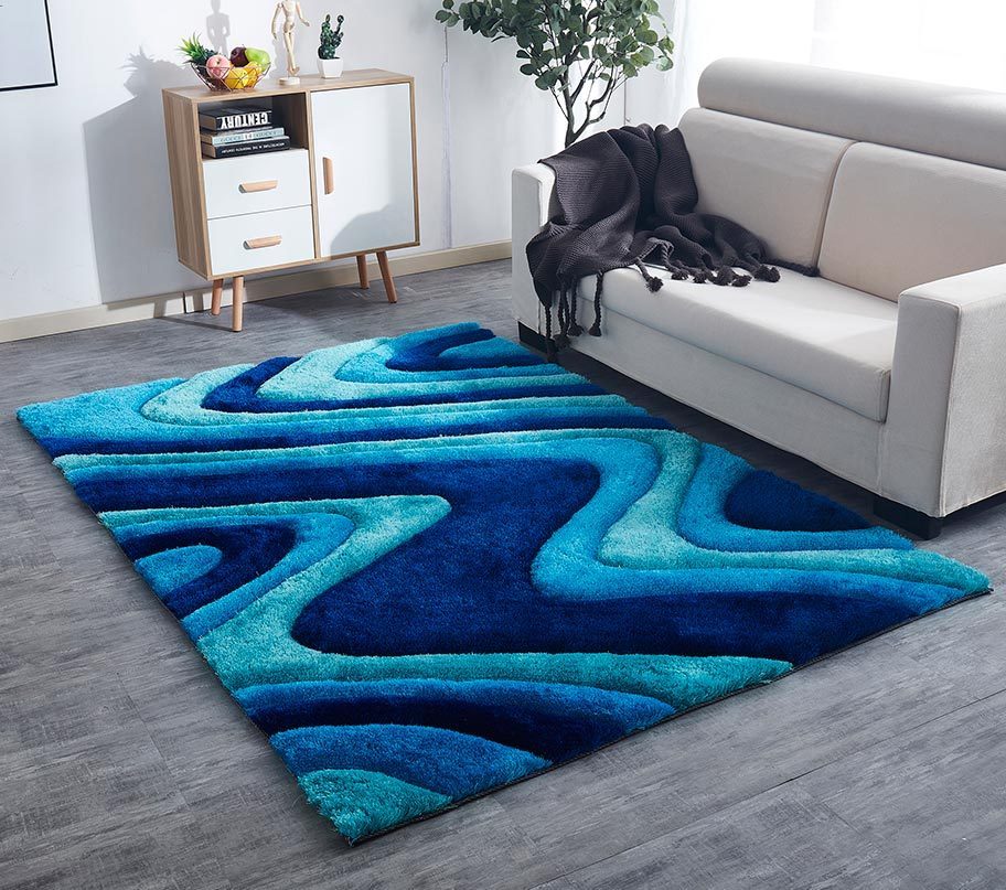 3D Shaggy Hand Tufted Area Rug-Blue