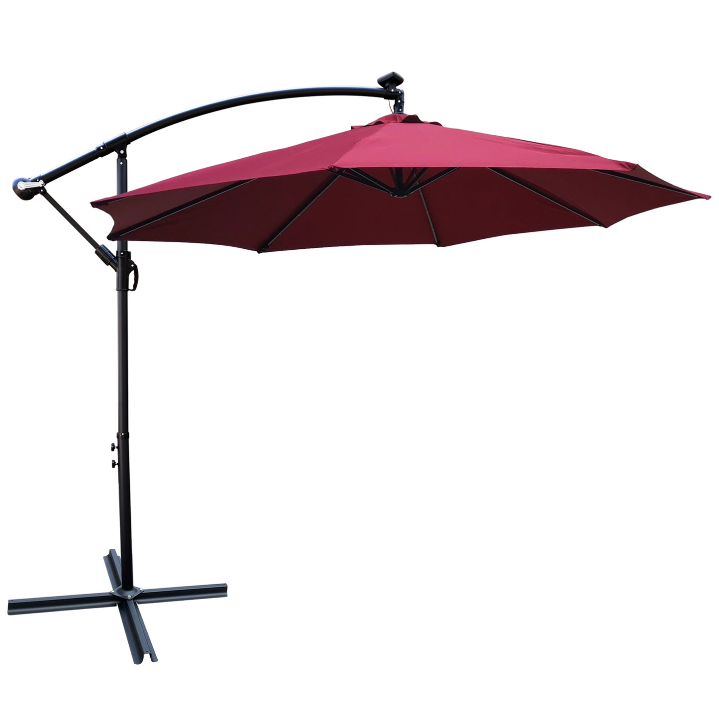 10 ft Outdoor Patio Umbrella-Solar Powered LED-Lighted Sun Shade-Waterproof 8 Ribs Umbrella with Crank and Cross Base