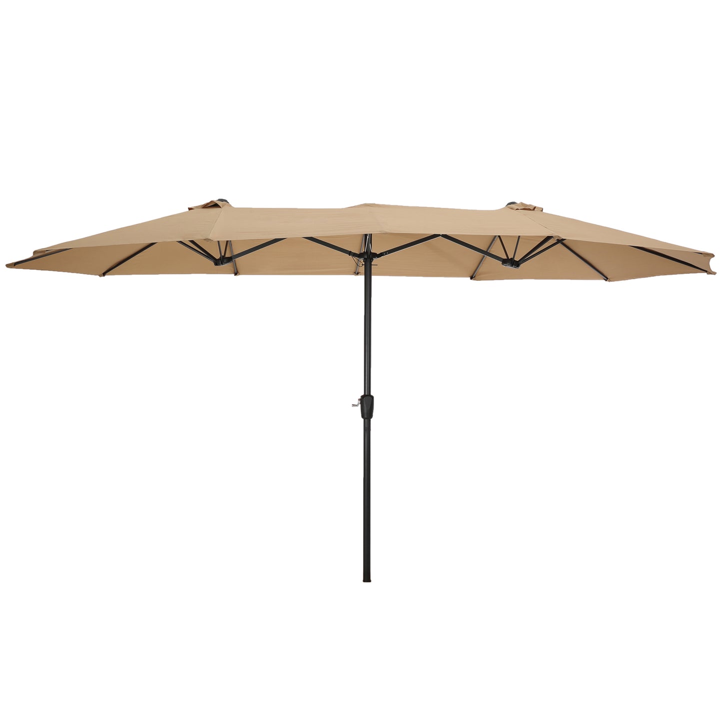 15x9ft Large Double-Sided Rectangular Outdoor Twin Patio Market Umbrella w/Crank- taupe