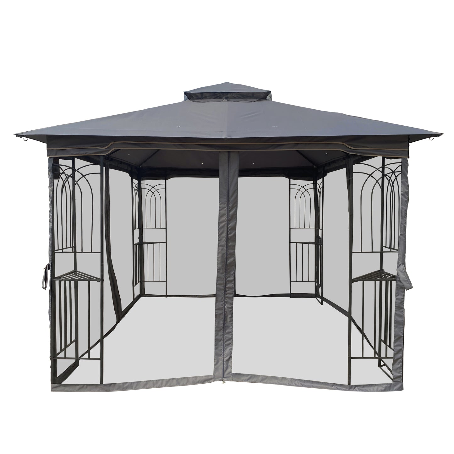 10x10 Outdoor Patio Gazebo Canopy Tent With Ventilated Double Roof And Mosquito net (Detachable Mesh Screen On All Sides) Gray Top