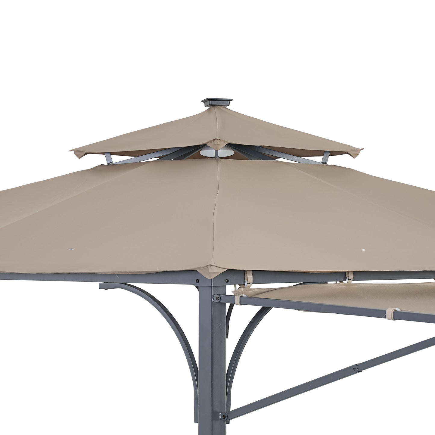 TOPMAX Patio 9.8ft.L x 9.8ft.W Gazebo with Extended Side Shed/Awning and LED Light for Backyard,Poolside, Deck, Brown