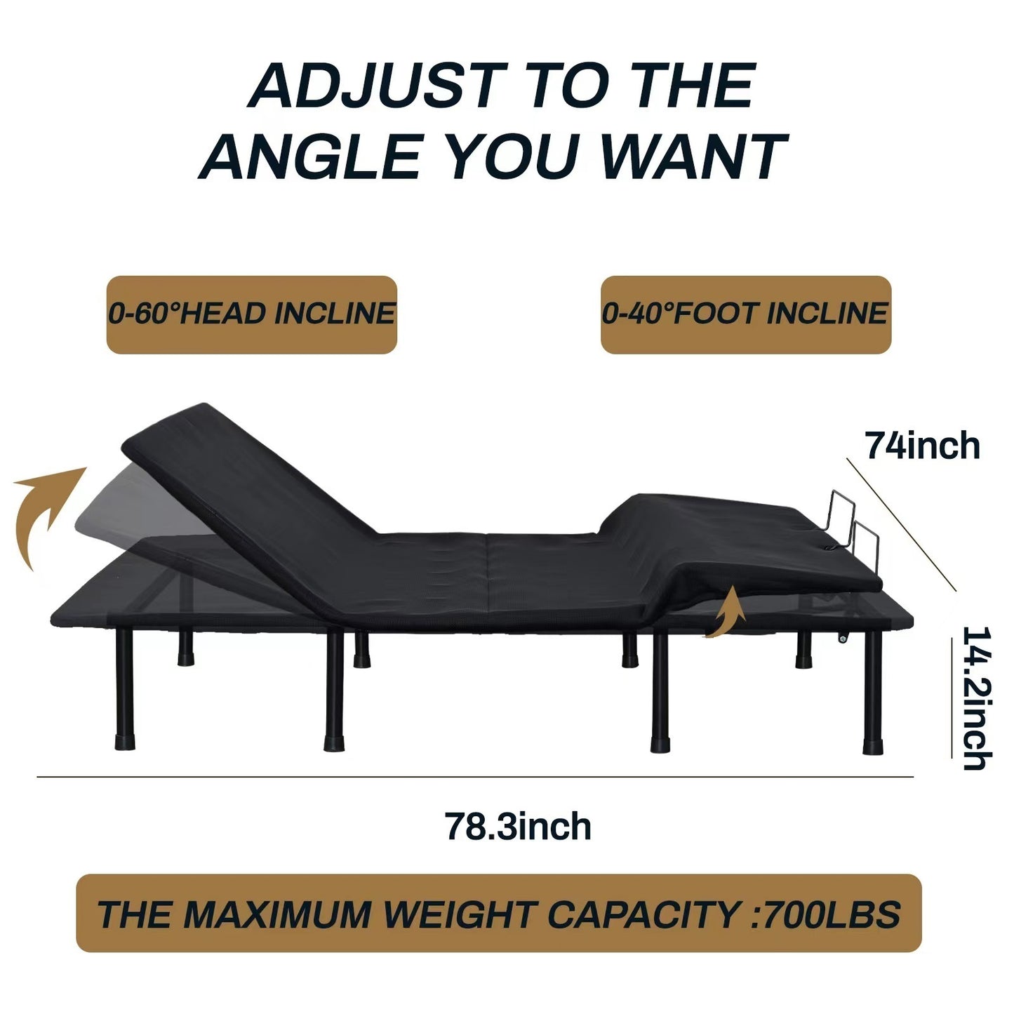 Adjustable Bed Base - Bed Frame - KING-THREE FOLD- Motorized Head and Foot Incline - Quick and Easy Assembly