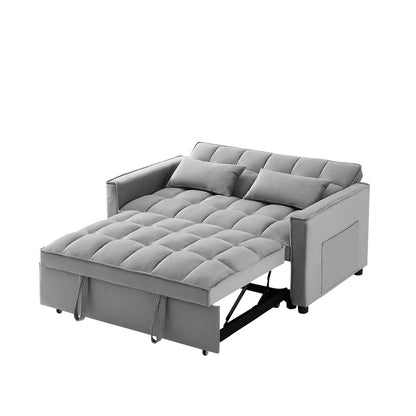 Velvet Convertible Loveseat - Sleeper Sofa Couch with Adjustable Backrest, 2 Seater Sofa With Pull-Out Bed with 2 Lumbar Pillows For Small Living Room & Apartment