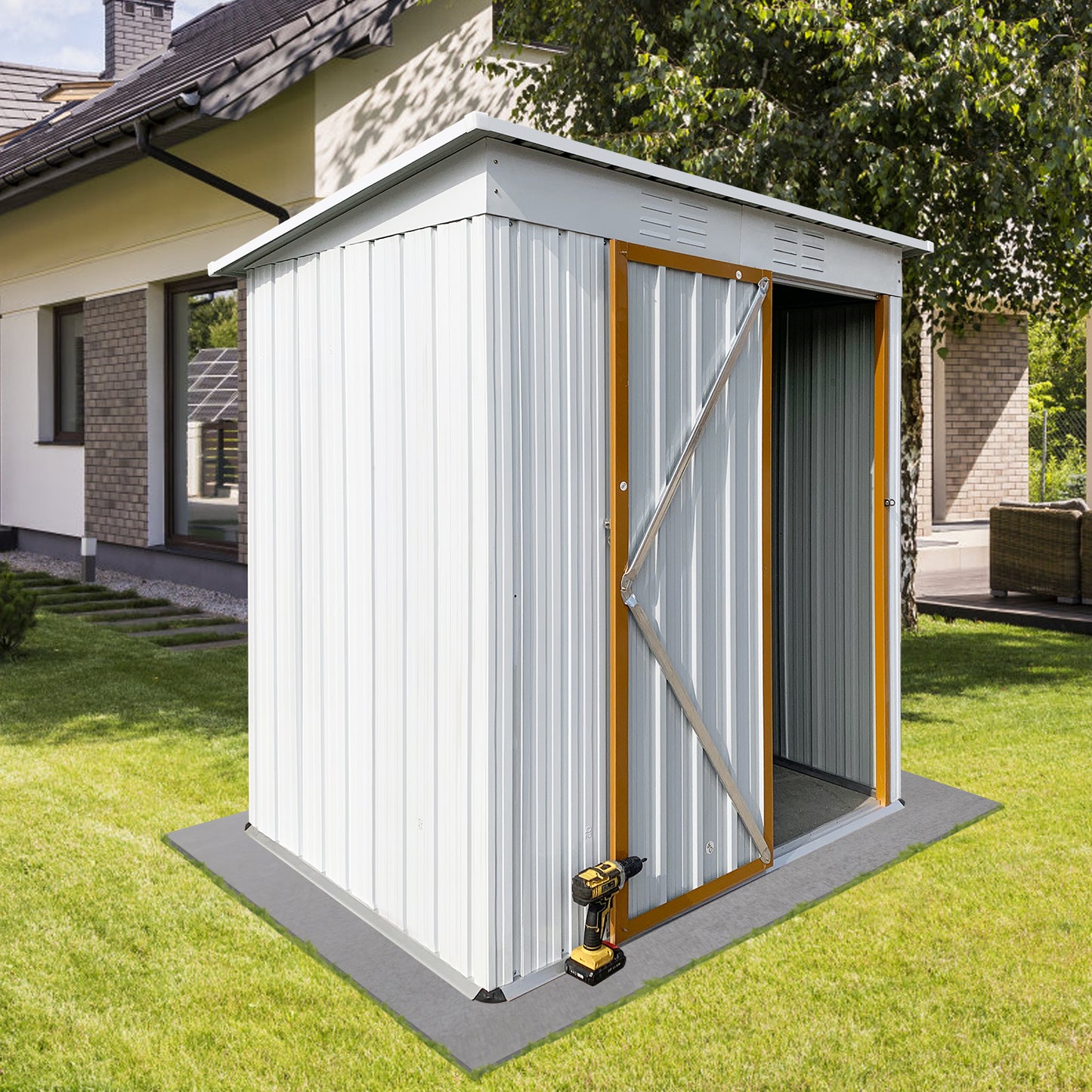 Outdoor storage sheds - 5ftx3ft Metal Shed, Anti-Corrosion Storage House with Single Lockable Door, Tool Storage - White