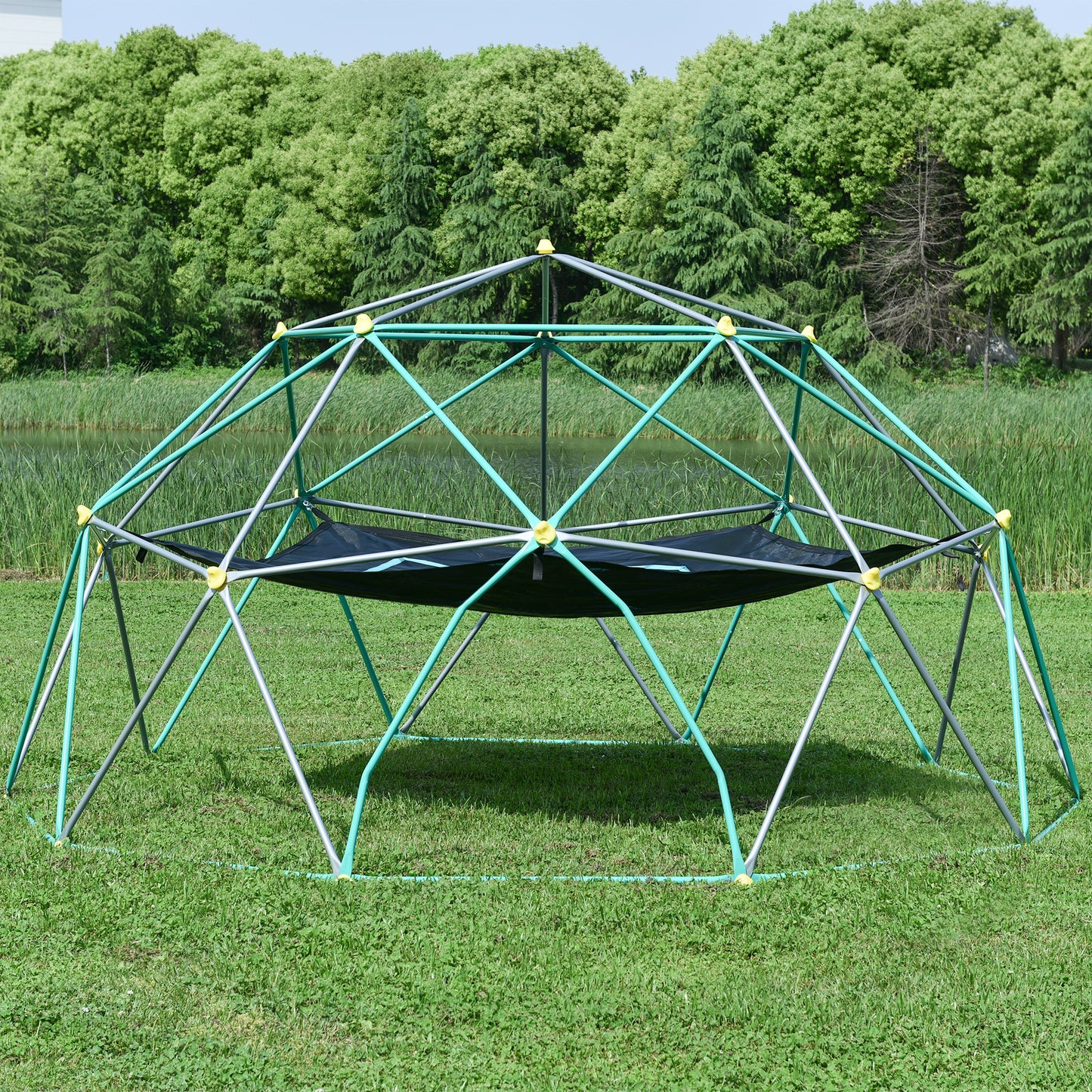 13ft Geometric Dome Climber Play Center, Kids Climbing Dome Tower with Hammock, Rust & UV Resistant Steel Supporting 1000 LBS