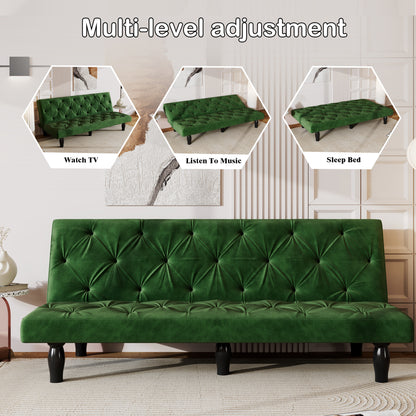 Sleeper Sofa converts into sofa bed 66" green velvet sofa bed suitable for family living room, apartment, bedroom