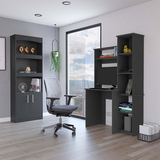 2 Piece Office Set, Premium Dozza Bookcase + Aramis Desk, Black