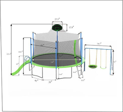 14FT Trampoline with Slide and Swings, ASTM Approved Large Recreational Trampoline with Basketball Hoop and Ladder,Outdoor Backyard Trampoline with Net, Capacity for Kids and Adults